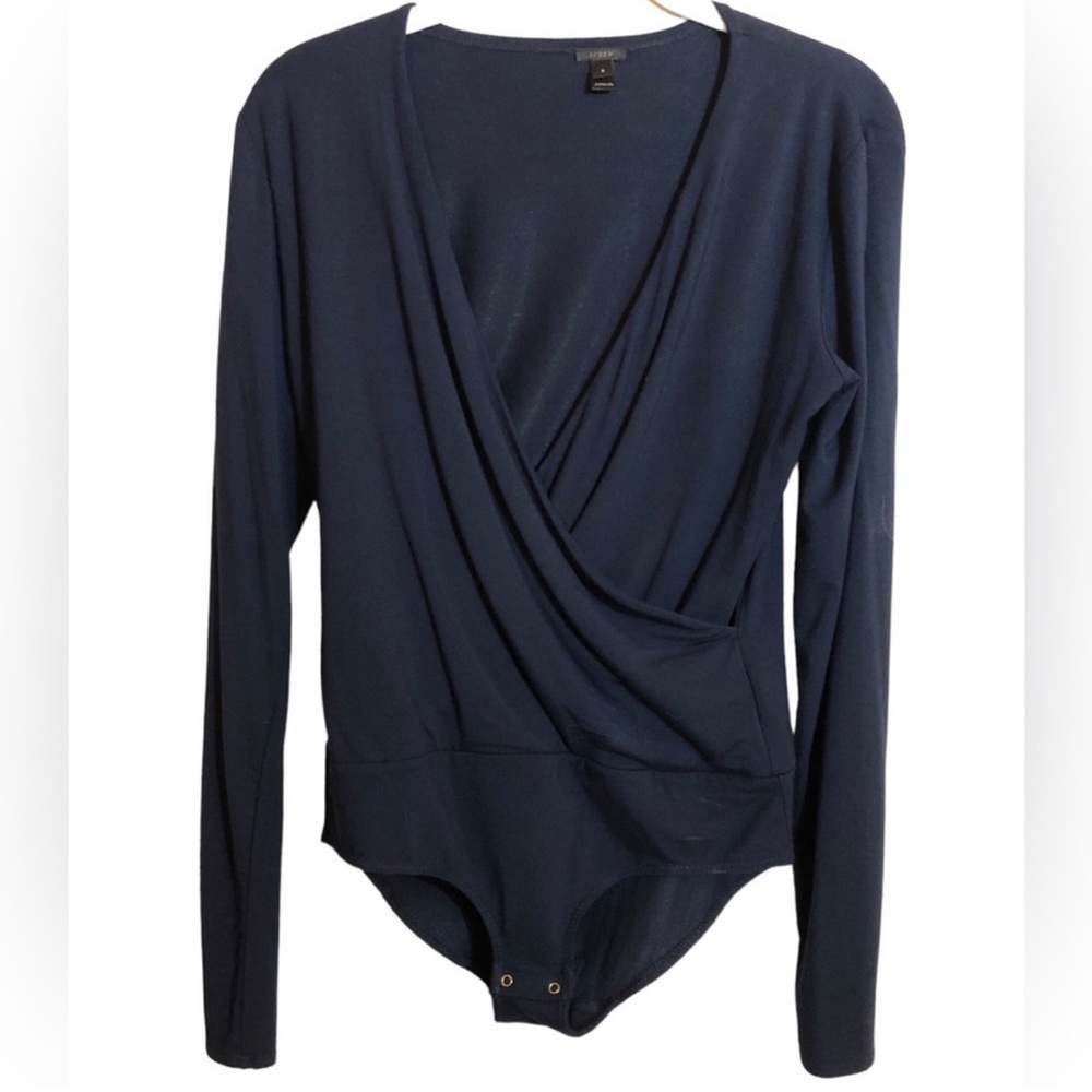 J. CREW Long Sleeve V-neck Wrap Bodysuit Modal Blend In Black Size Small